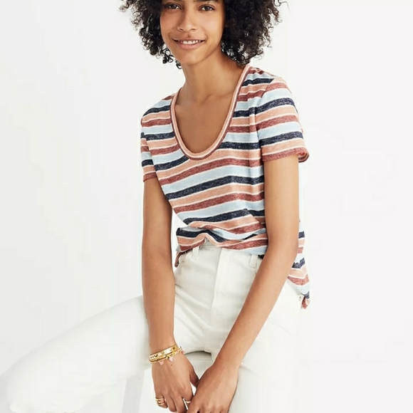 Madewell Alto Scoop Tee in Colborne Stripe - Picture 1 of 7